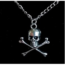 Silver Skull & Crossbones Pirate Charm Pendant Necklace